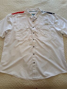 Magellan Outdoors Shirt Mens Big 2XL White Flag Short Sleeve Fishing Patriotic